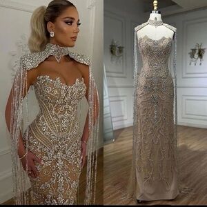 Glamorous Silver Embellished Gown